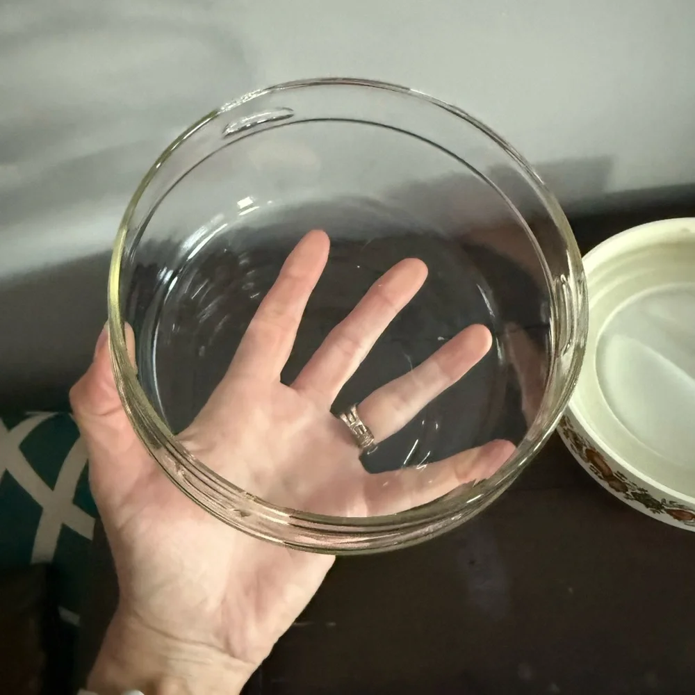 Pyrex Clear Glass Container with Fruit Motif Lid.
